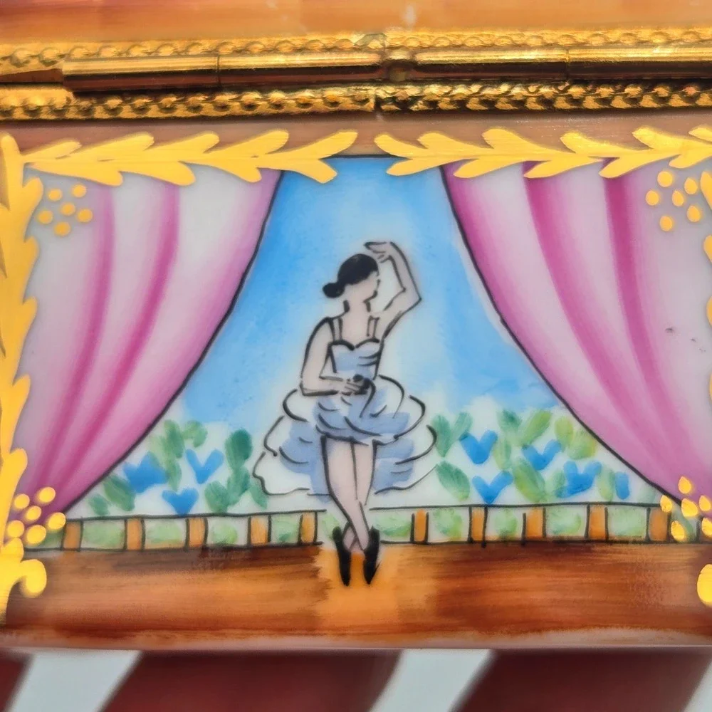 Vintage Limoges Trinket Box Piano Cat Candelabra Ballerina La Gloriette Painted